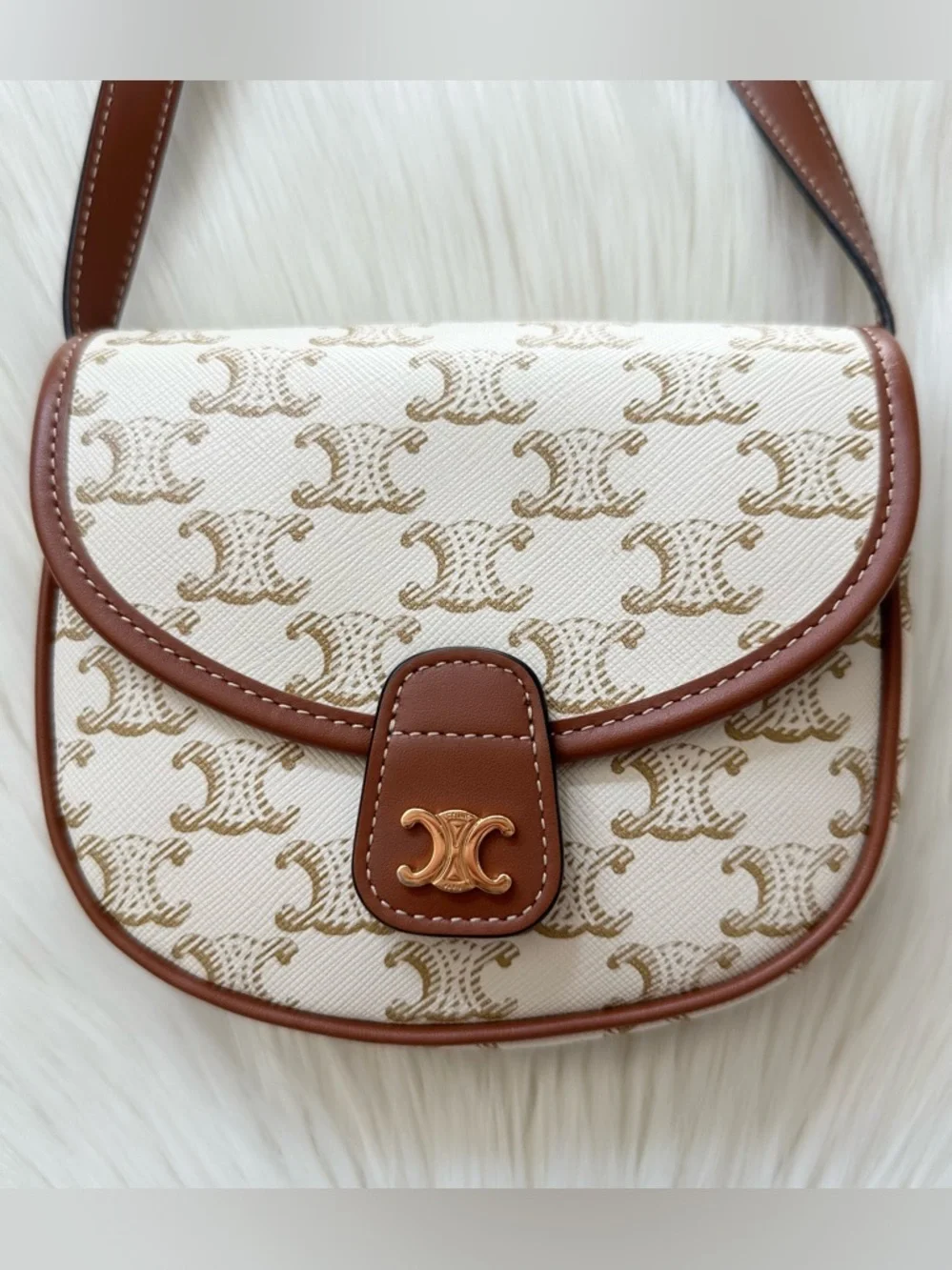 Celine Mini Besace in White Triomphe Canvas Calfskin Crossbody Bag - Picture 2 of 12